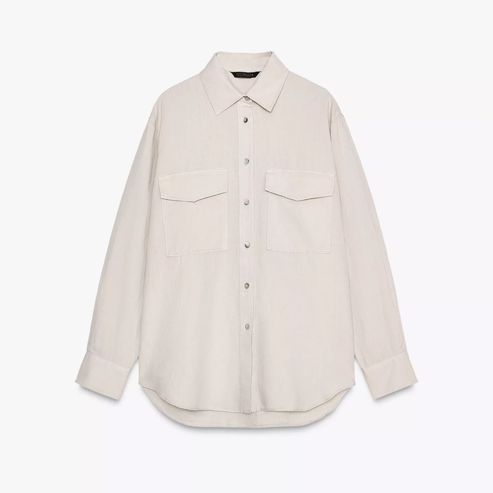 NEW Zara Linen Blend Long Sleeve Pocket Shirt - Size XS | Color: Ecru